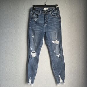 Hidden Jeans 29 Distressed Stretch Skinny Jeans Medium‎ Wash Whiskered